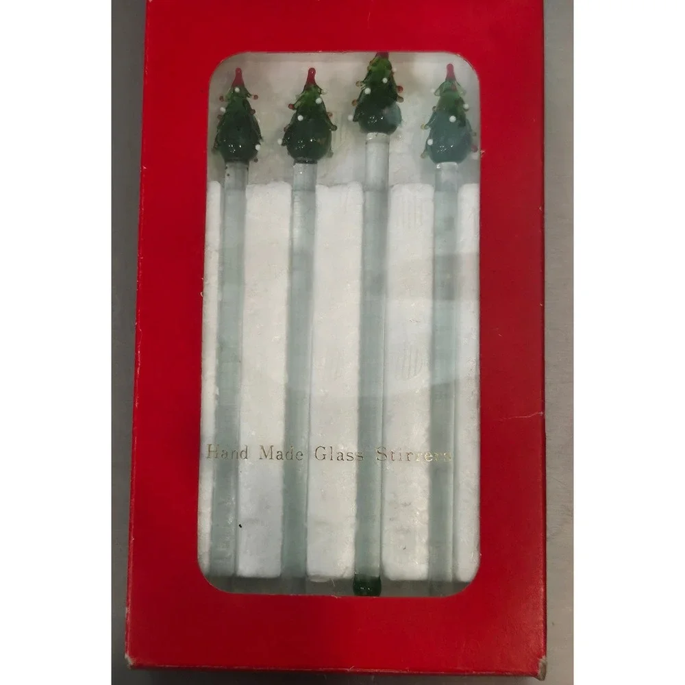 Drulane Designs Towle Handmade Glass Stirrers Christmas Tree Set 4 37177 Green